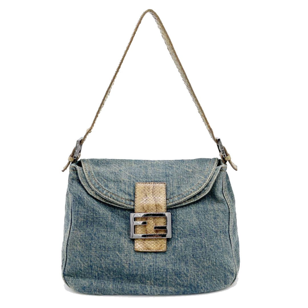 FENDI フェンディ ショルダーバッグ マンマバケット デニム パイソン