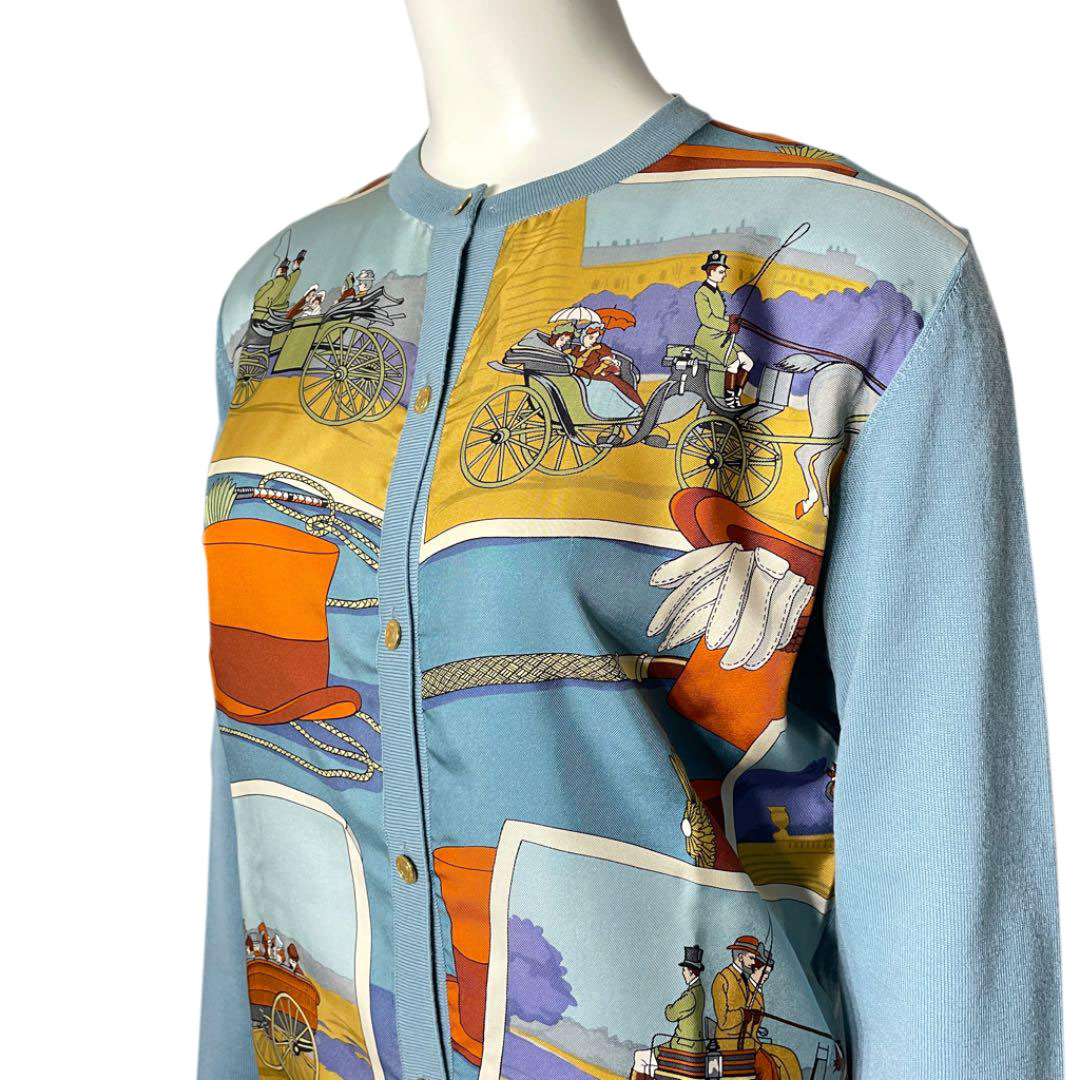 HERMES エルメス スカーフ カーディガン 40 セリエボタン シルク