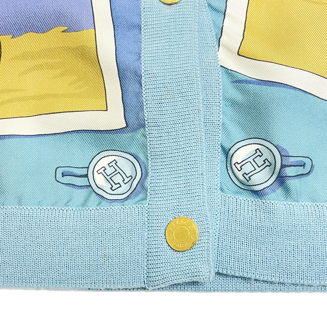 HERMES エルメス スカーフ カーディガン 40 セリエボタン シルク