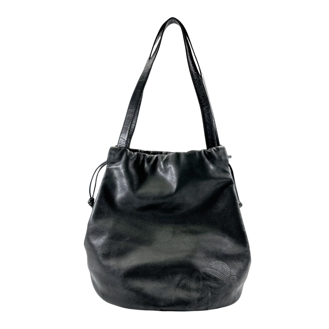 LOEWE ロエベ 巾着ショルダーバッグ アナグラム ナッパレザー ブラック