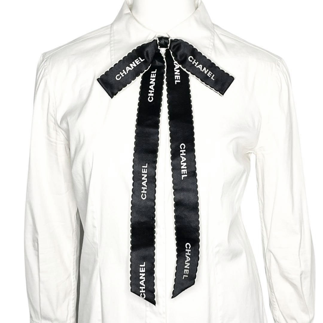 CHANEL シャネル リボンブローチ サテン ブラック ホワイト