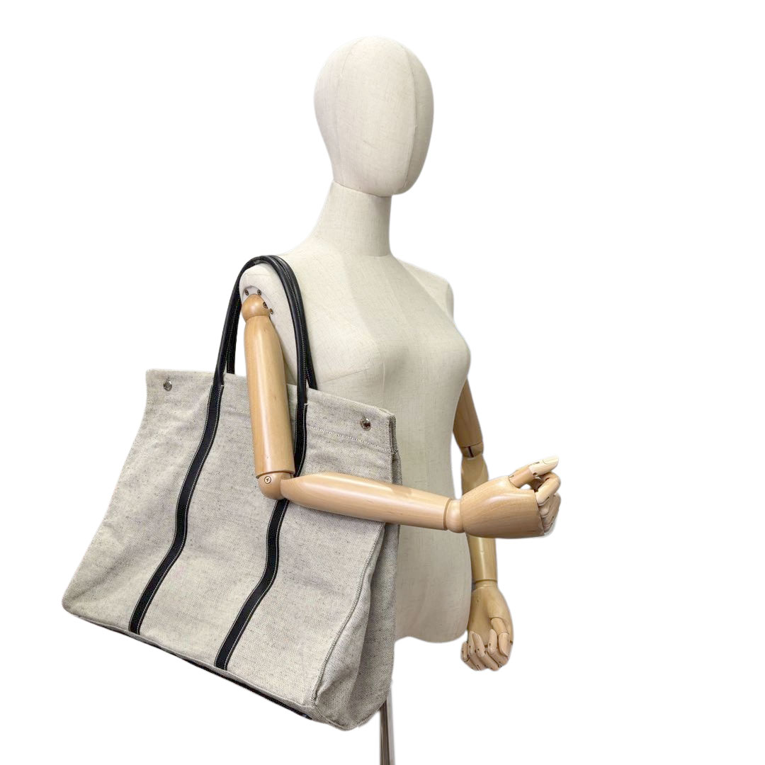 PRADA プラダ トートバッグ キャンバス/レザー グレー/ブラック