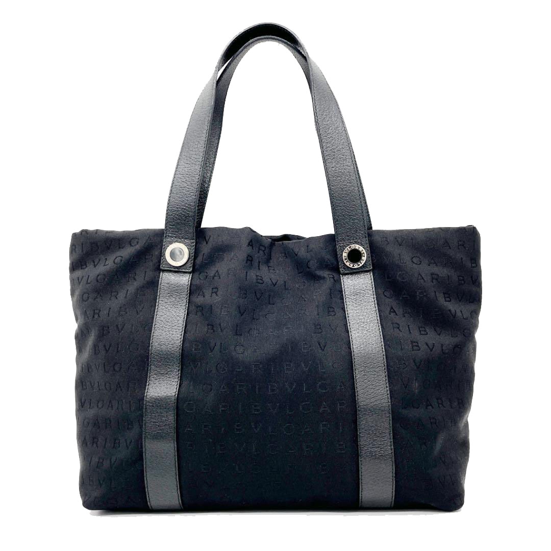 BVLGARI ブルガリ トートバッグ ロゴマニア キャンバス ブラック