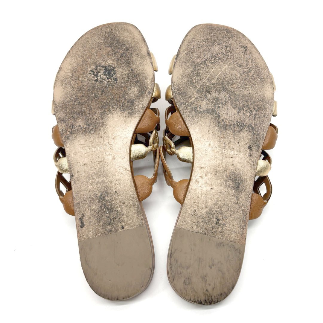 HERMES エルメス サンダル タラサ シェーヌダンクル メタリックレザー