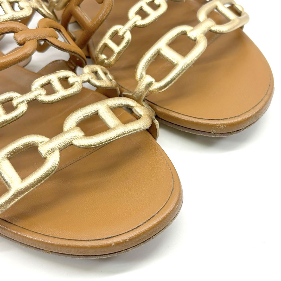 HERMES エルメス サンダル タラサ シェーヌダンクル メタリックレザー