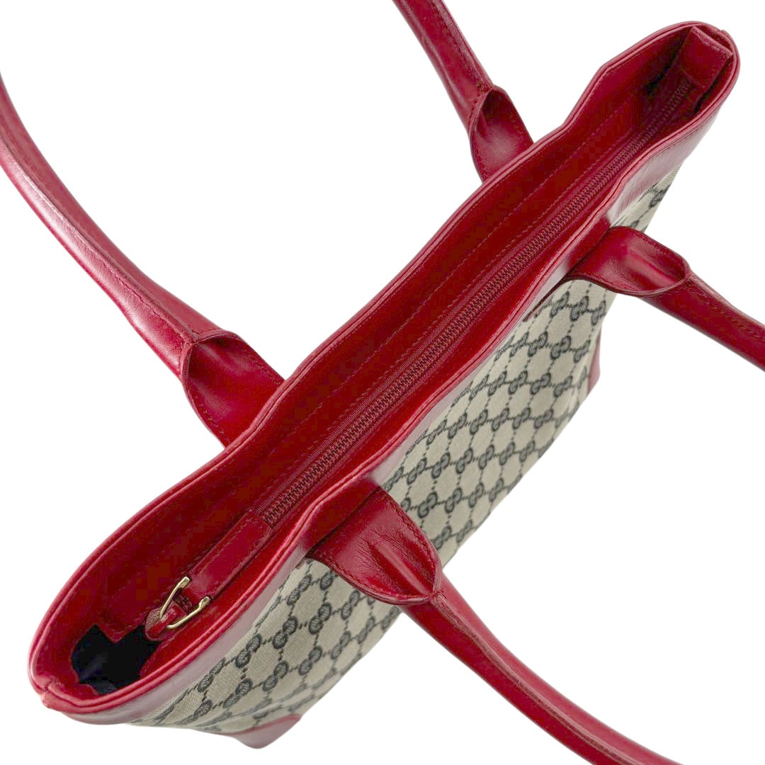 GUCCI グッチ トートバッグ GGキャンバス レザー レッド グレー系 002