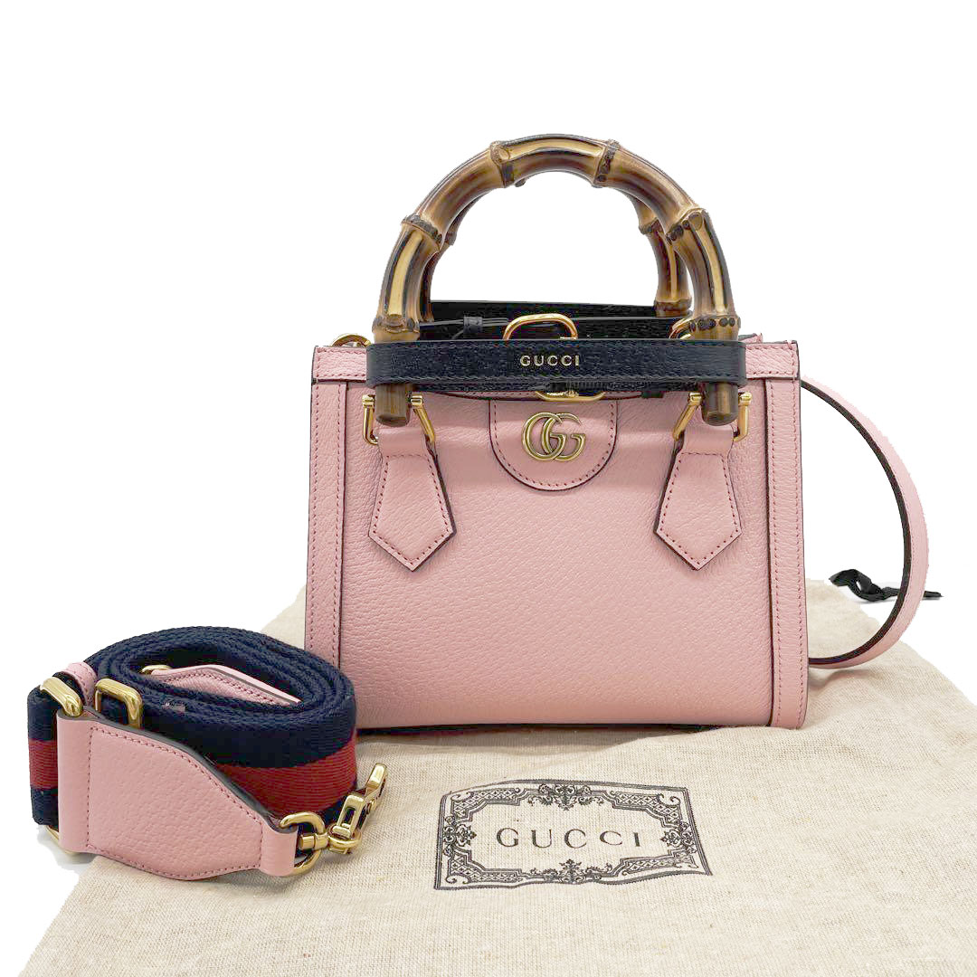 GUCCI グッチ バンブー ダイアナ ミニ トートバッグ ダブルG レザー