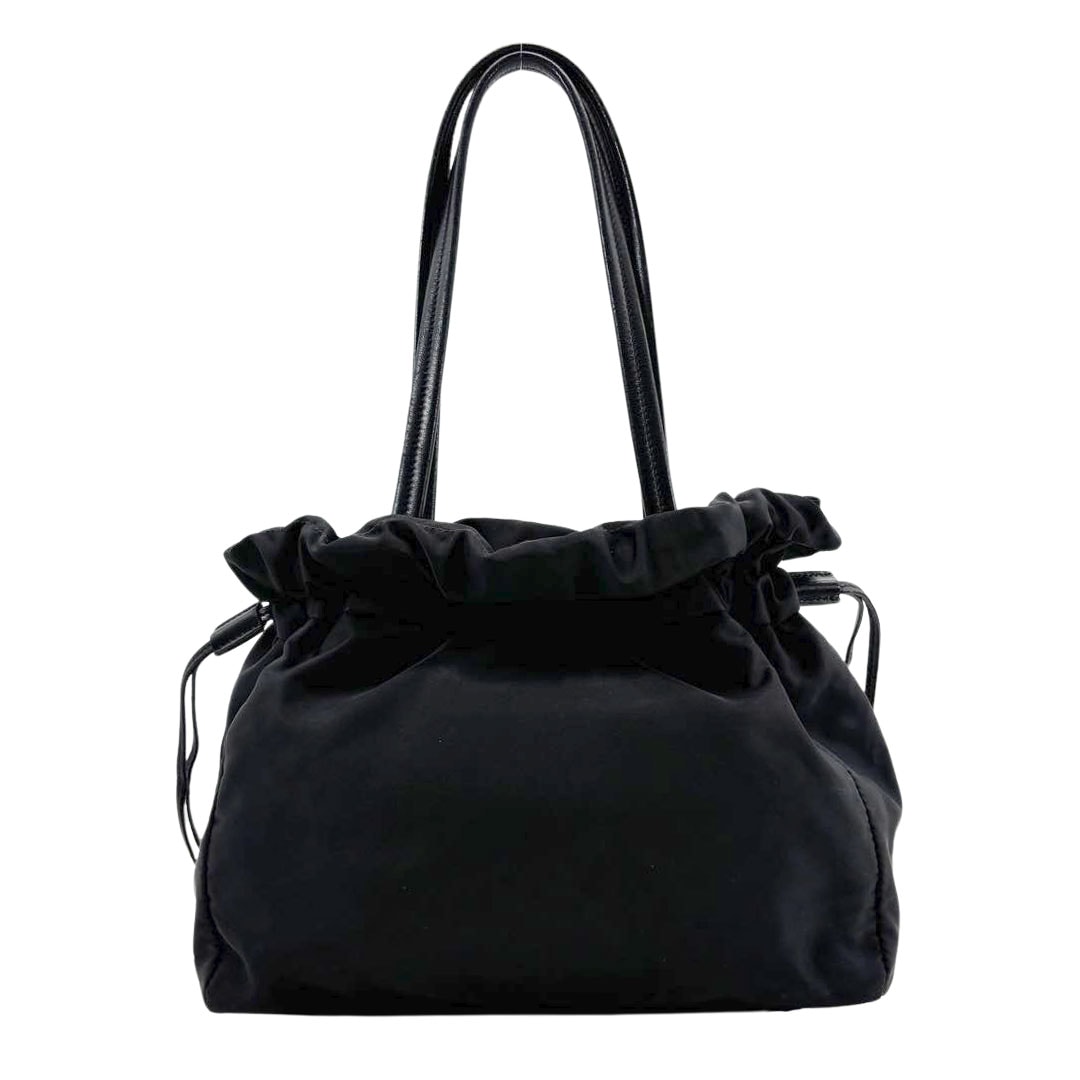 PRADA プラダ 巾着型トートバッグ ロゴジャガード ナイロン/レザー