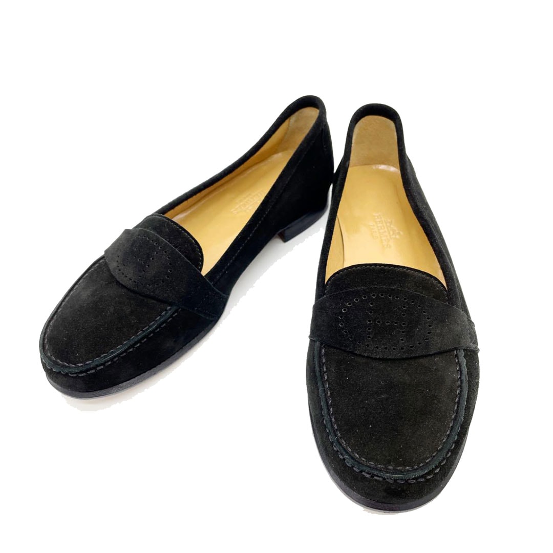 HERMES エルメス ローファー エヴリン Hロゴ パンチング スエード