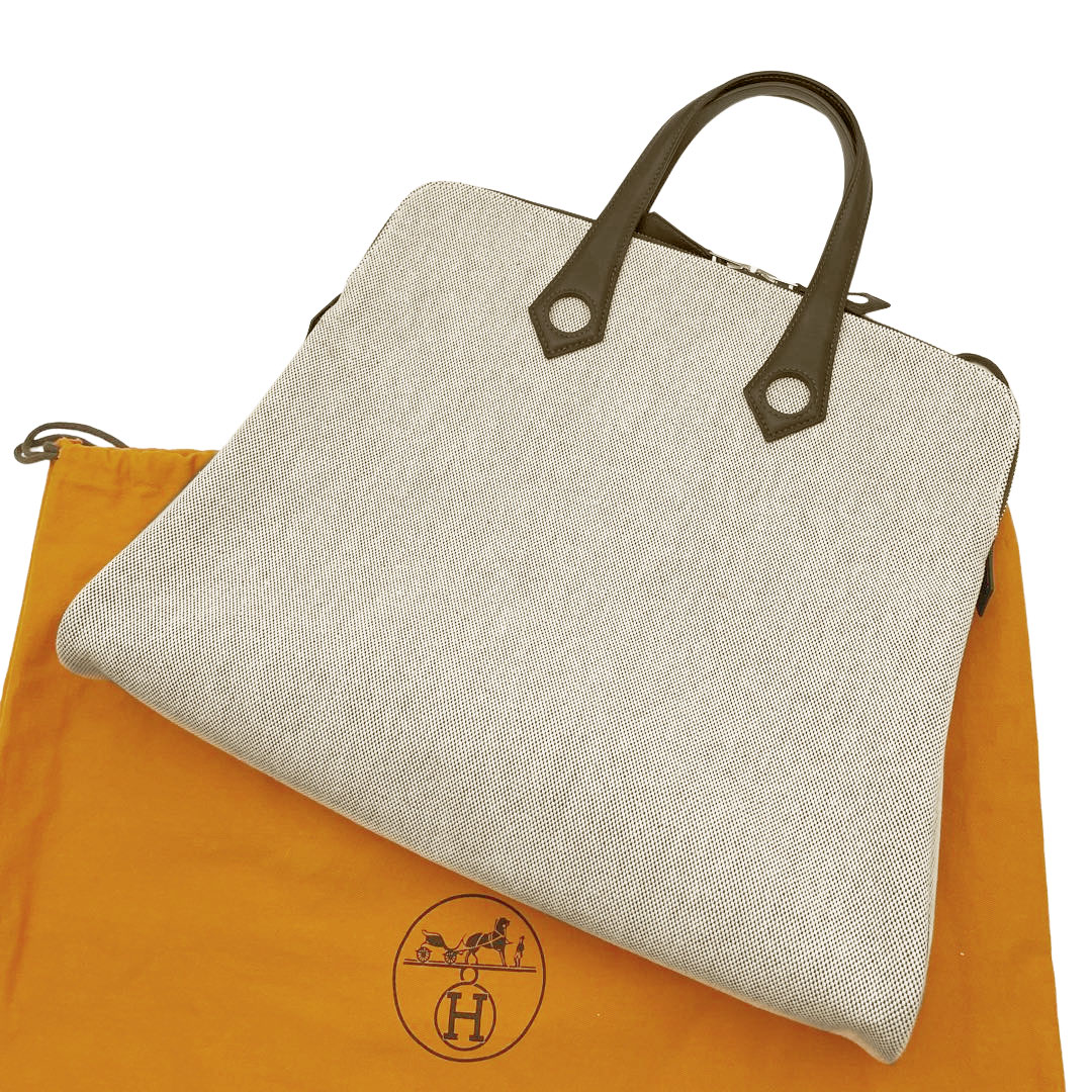 HERMES エルメス トートバッグ サックイブーMM トワルアッシュ レザー