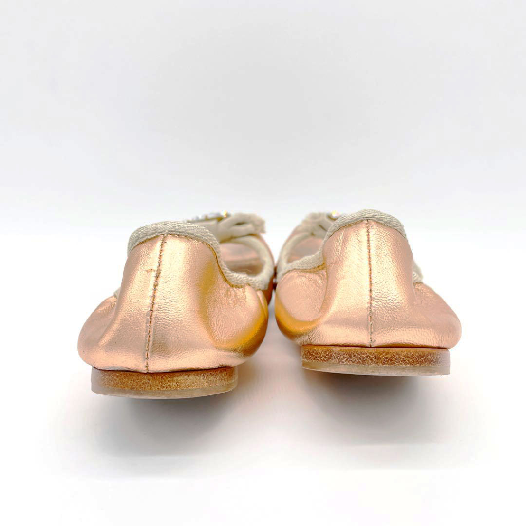 MIUMIU ミュウミュウ バレエシューズ ビジュー付 レザー メタリック