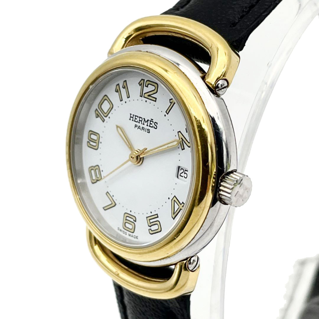 HERMES エルメス レディース腕時計 プルマン QZ SS GP ゴールド