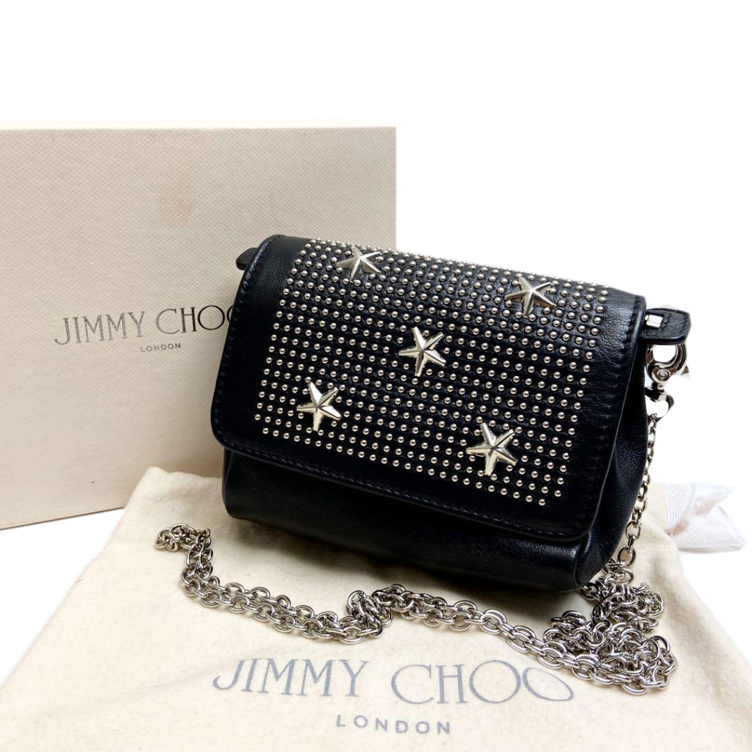 JIMMY CHOO ジミーチュウ スタッズ チェーンポシェット ポーチ レザー