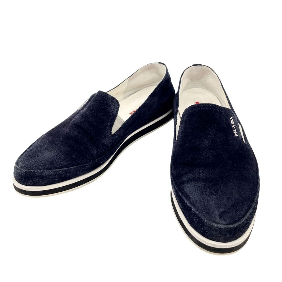 PRADA プラダ スリッポン デッキシューズ スエード ネイビー 36（約