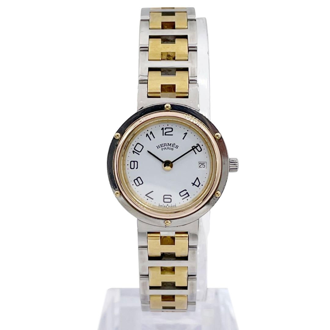 HERMES エルメス レディース腕時計 クリッパー QZ コンビ ゴールド