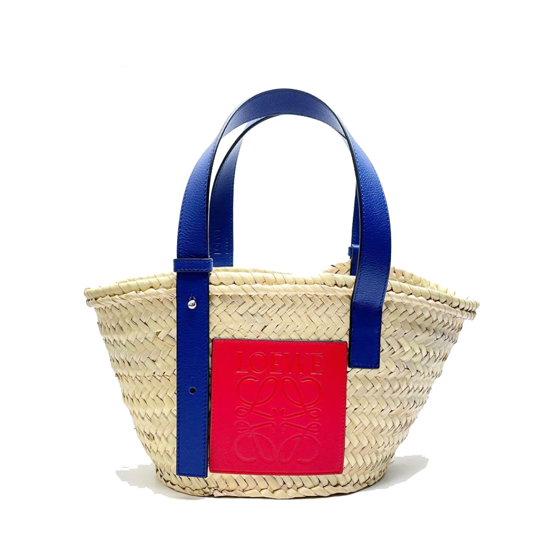 sky 新品Loeweかごバック ラッフルバルーンバッグラフィア＆カーフ sky