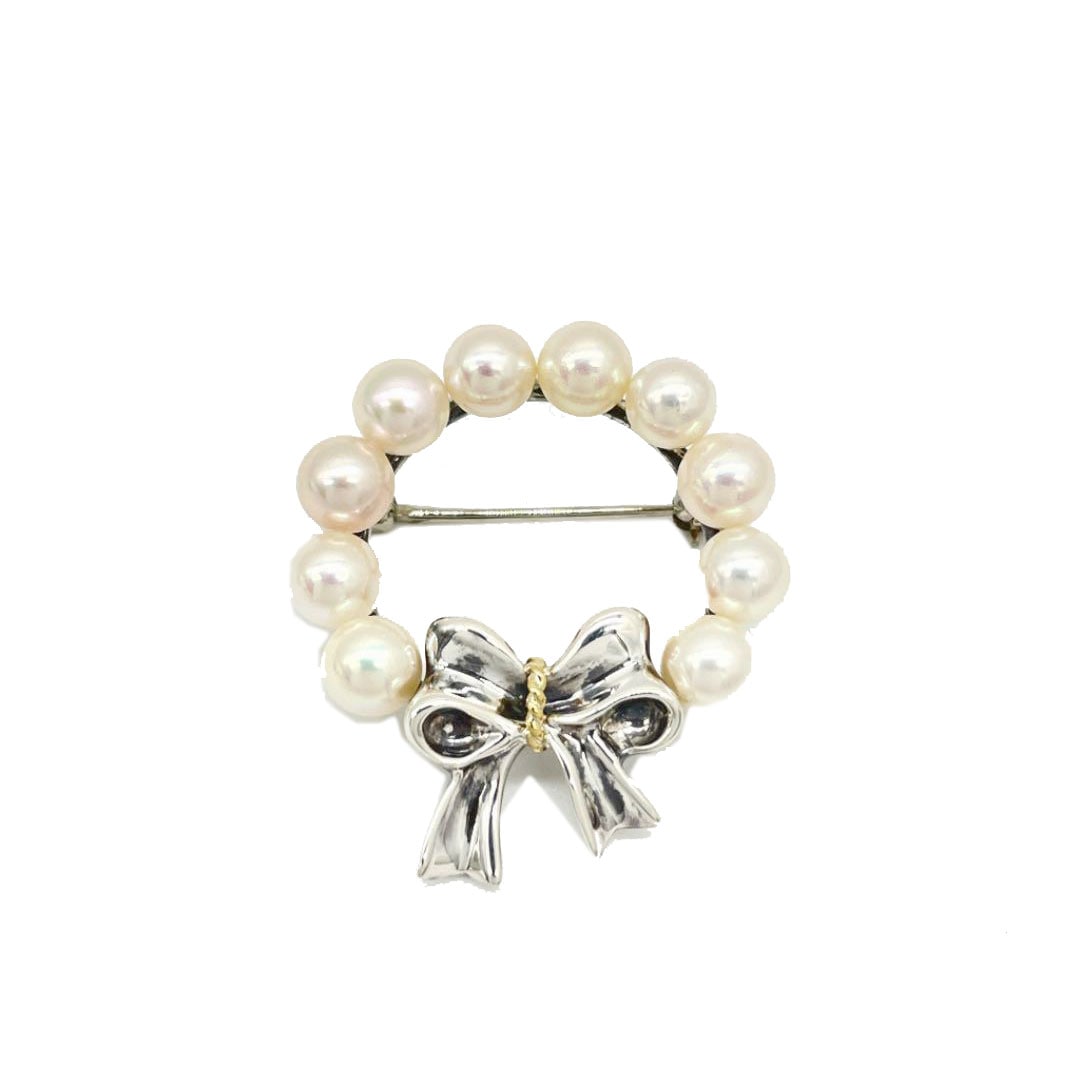 TIFFANY ティファニー ブローチ パール リボン 750（K18YG） SV925 5.9