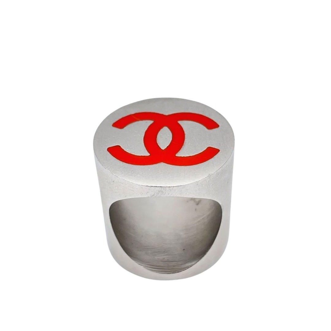 CHANEL シャネル スカーフリング ココマーク オレンジロゴ シルバー