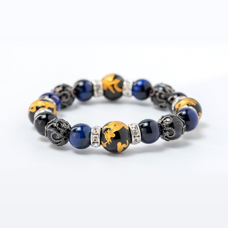 四神獣 ブルータイガーアイエッグドラゴン パワーストーンブレスレット