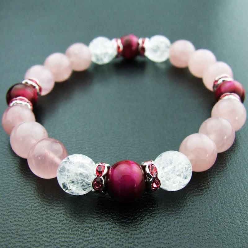 金運AAAピンクタイガーアイ オニキス ローズクォーツ ペアブレスレット