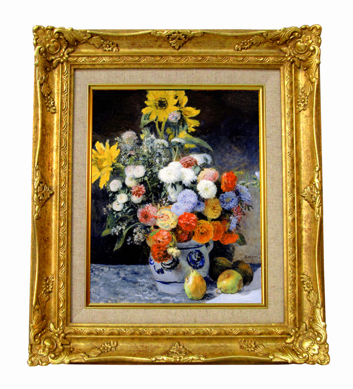 ルノワール 陶器の花瓶と花 ジクレーキャンバス複製画 額装品