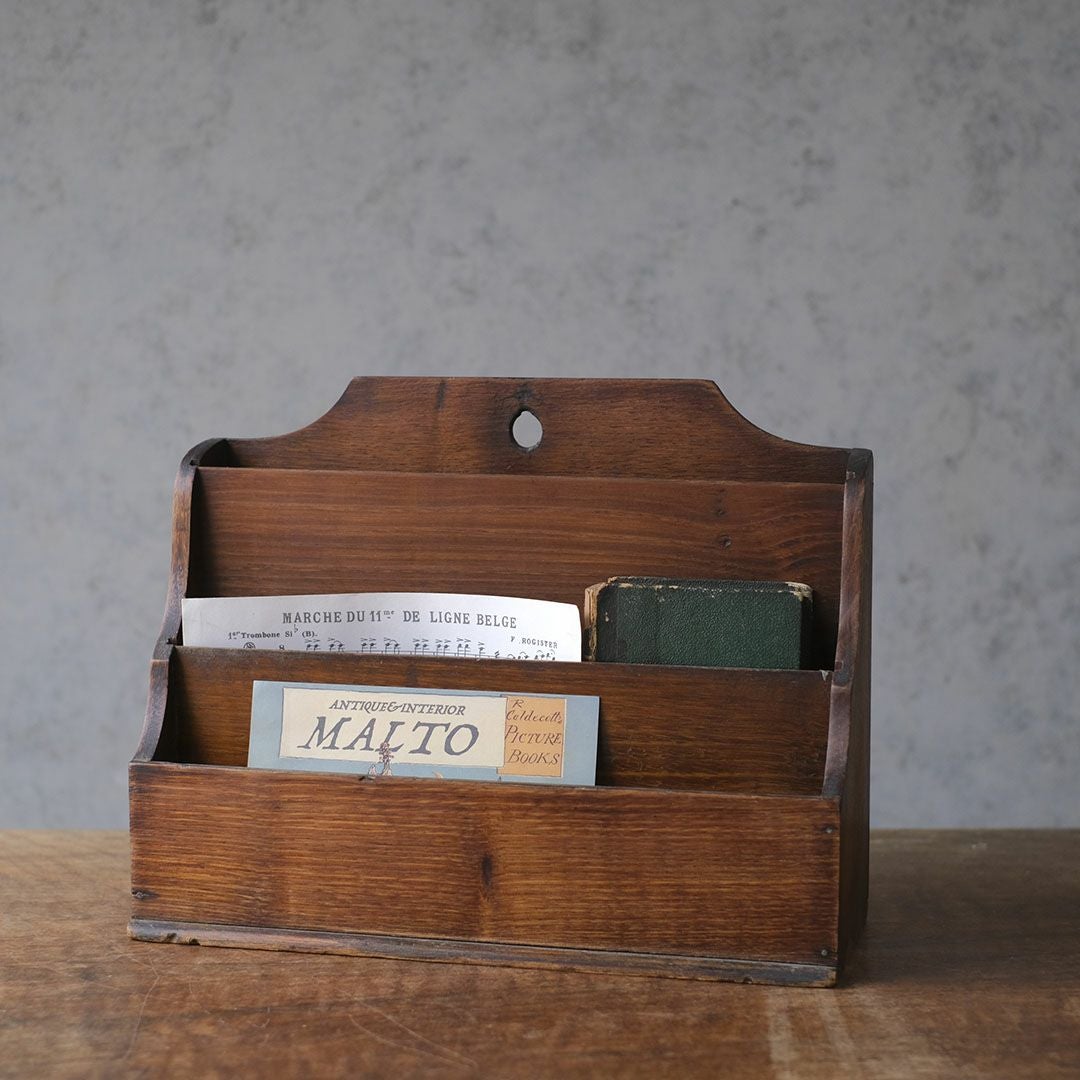アンティーク 木製レターラックC 書類や文房具の卓上収納ボックスの