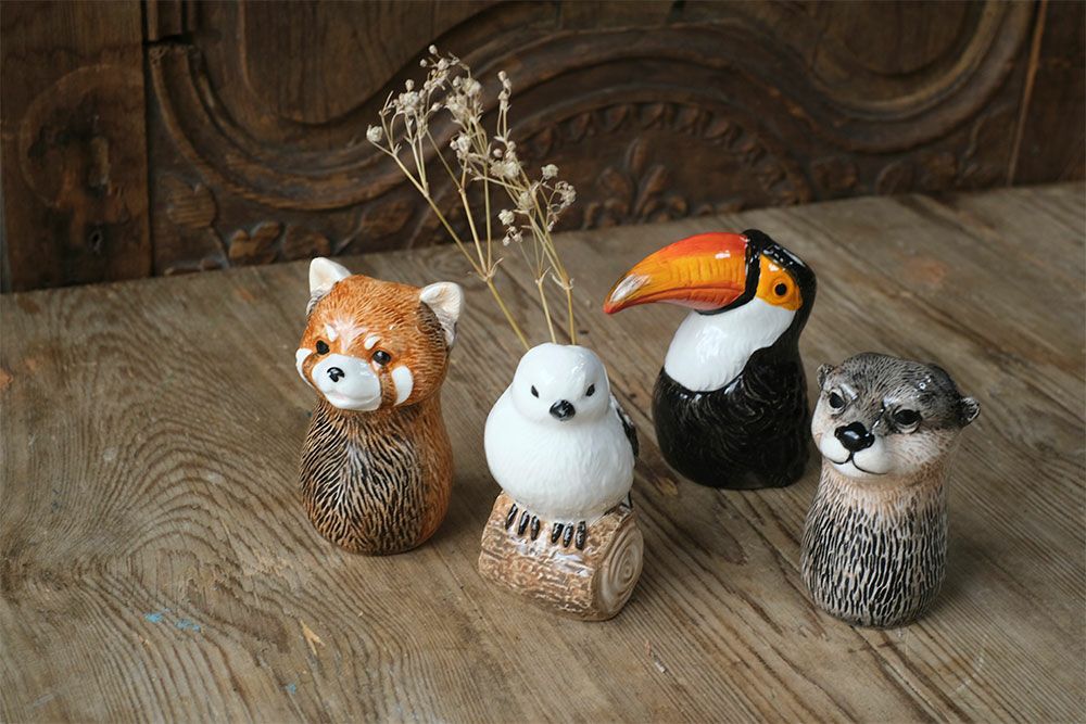 動物モチーフの陶器の大きな壺 景徳鎮 十錦 動物飾り壺（1対） 【商品