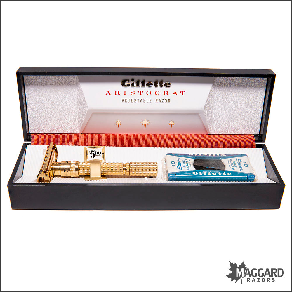 1103 Gillette Gold Aristocrat Adjustable Razor, Cased, 1964