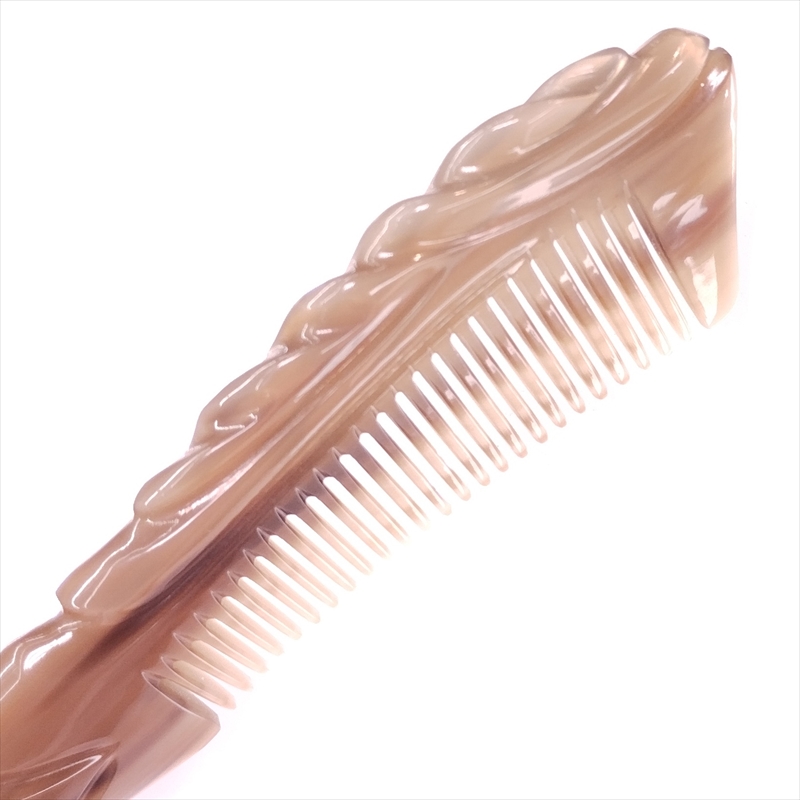 ヤクの角櫛 くし 彫刻工芸櫛 特級品 19cm 大03 | 静電気が起きない水