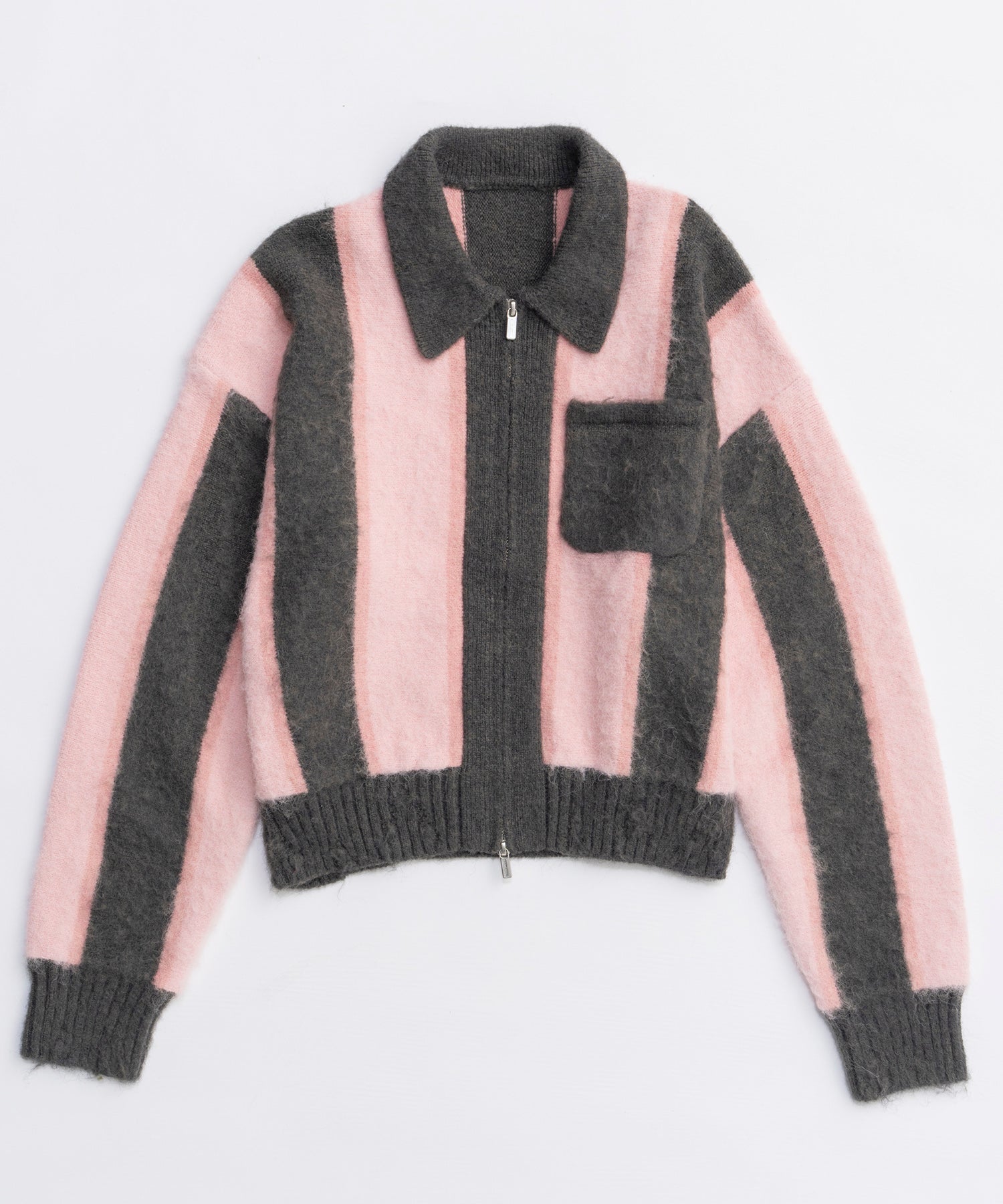 25AUTUMN PRE-ORDER] Soutien Collar Stripe Zip Knit Cardigan