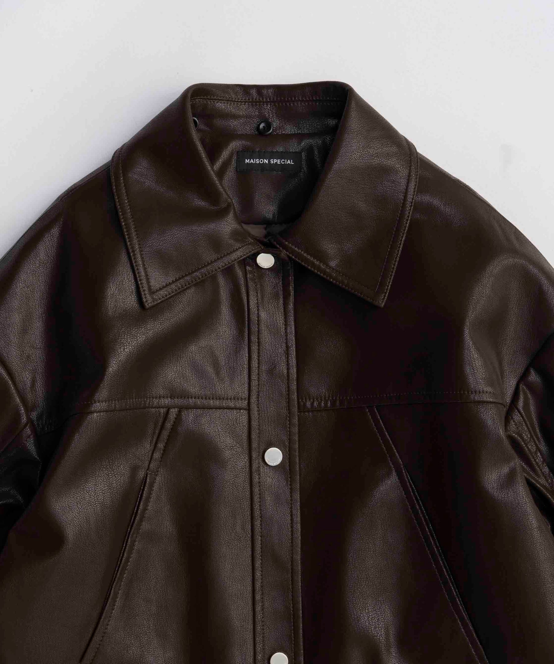 SALE】Fur Collar Vegan Leather Middle Blouson