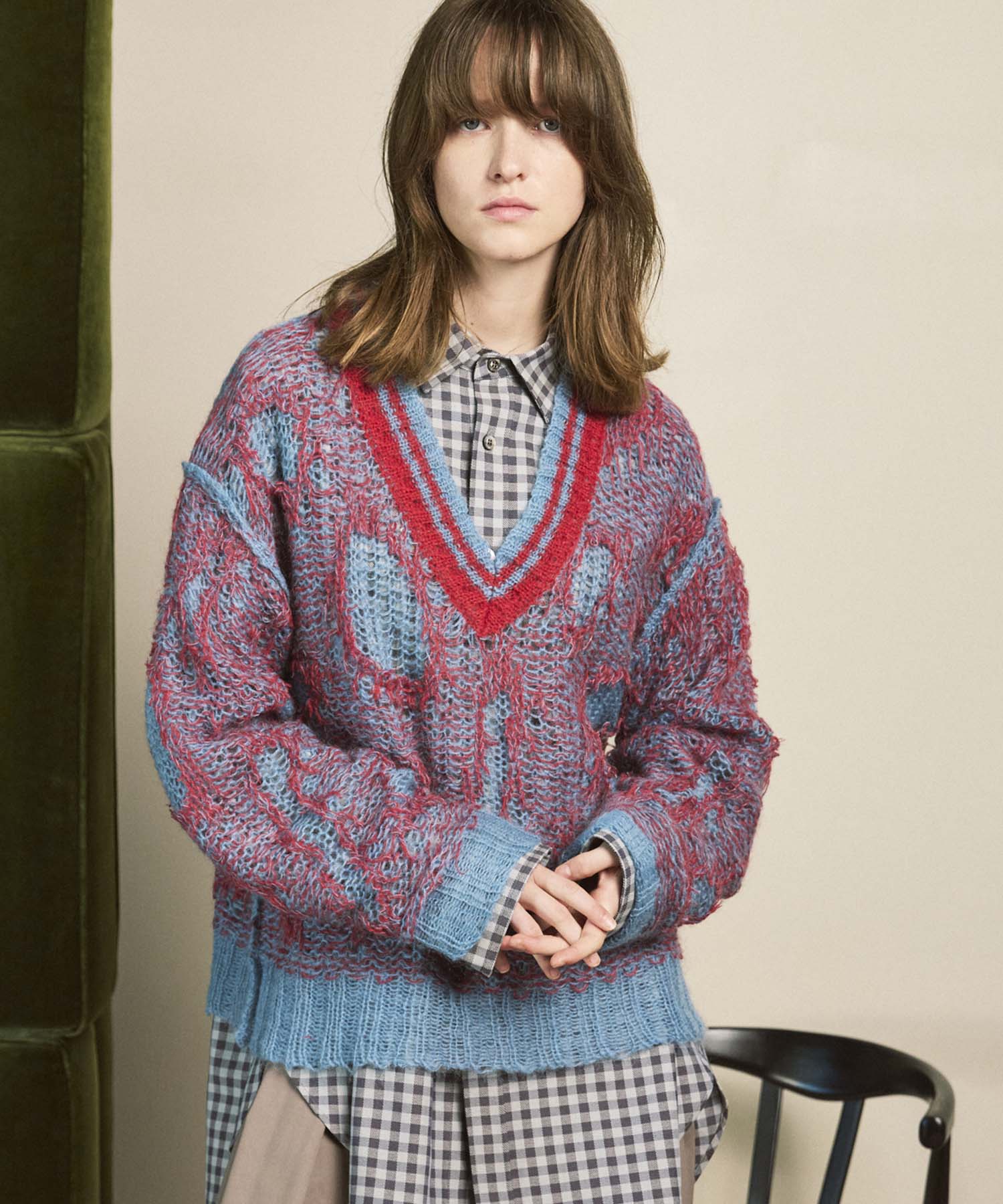 Mohair Sheer V-Neck Knit Pullover