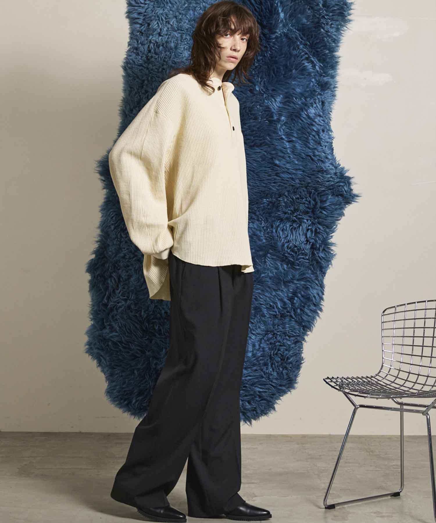 Prime-Over Henry Neck Long Sleeve Waffle T-Shirt