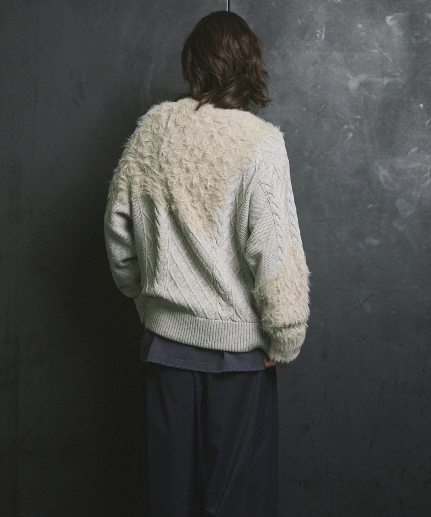 Cable Shaggy Mix Prime-Over Crew Neck Knit Pullover