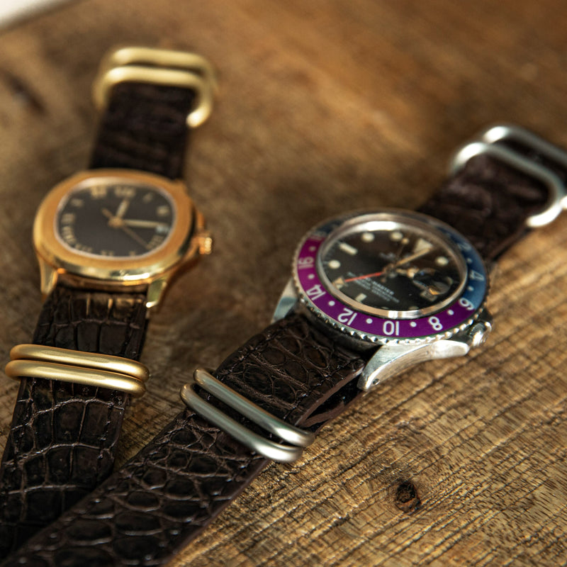 THE SOLE（ザソール）NATOベルトクロコダイル ブラウン（シルバー