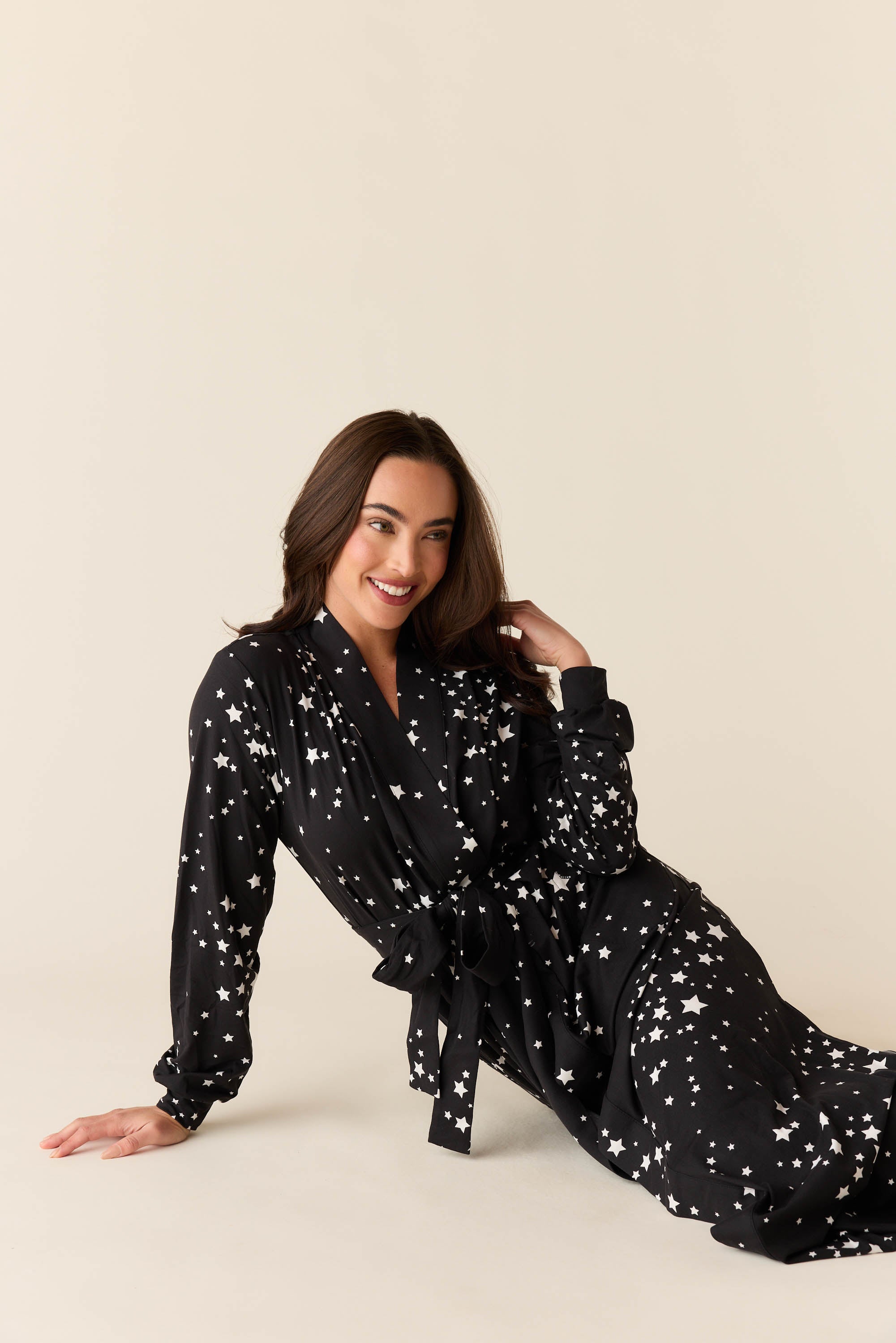 Skyler Cloud Jersey Banded Long Robe in Black Stars – MASONgrey
