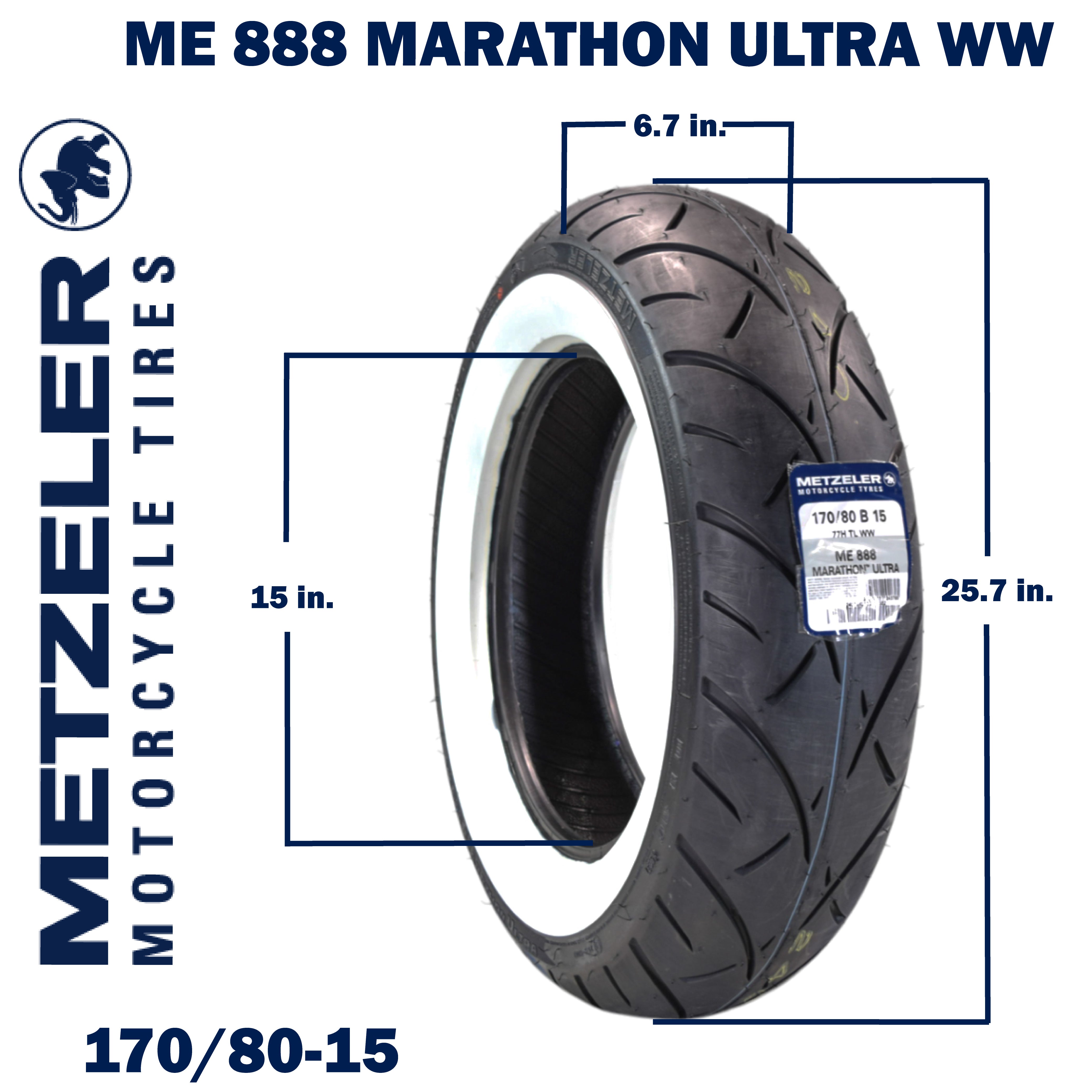 Metzeler ME 888 Marathon Ultra White Wall 170/80-15 Rear Tire with