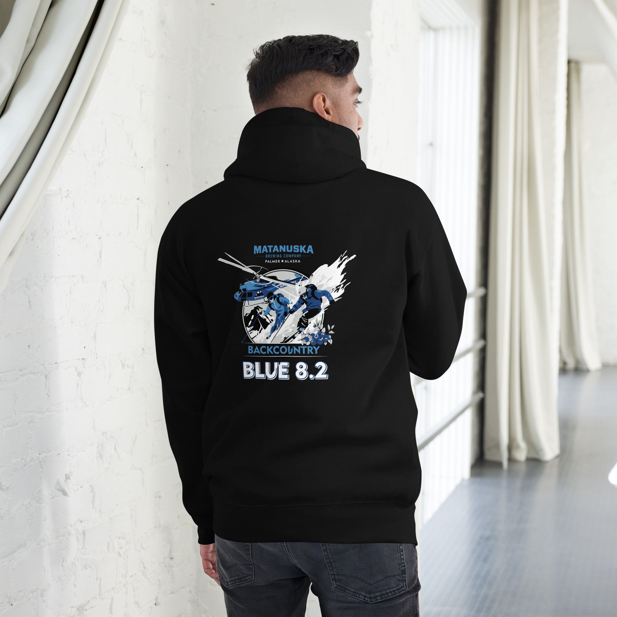 Blue 8.2 Back logo Premium Hoodie – Matanuska Brewing Company