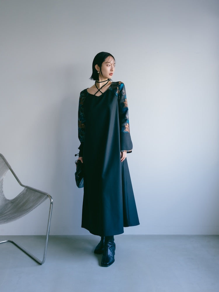 Cross Neck Jacquard Dress｜結婚式やお呼ばれに｜ジャガード