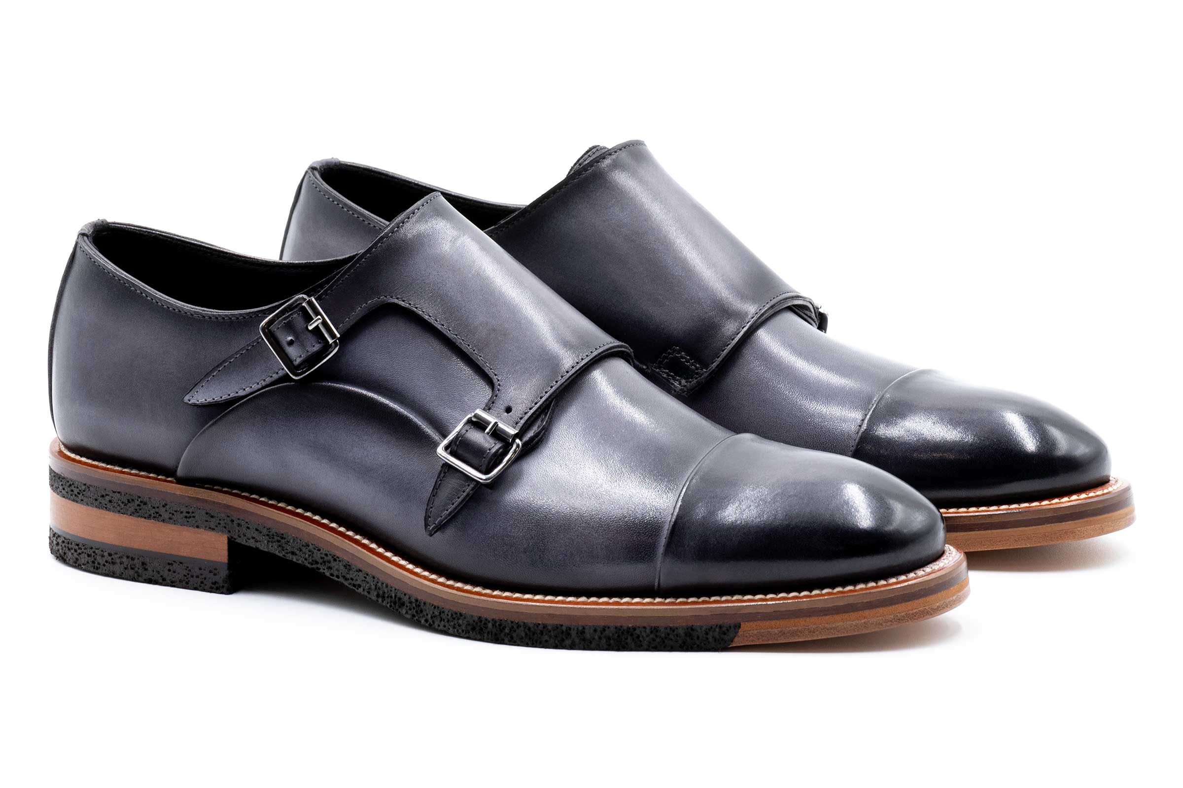 Tuscan Italian Saddle Leather Double Monk - Fumo | Martin Dingman