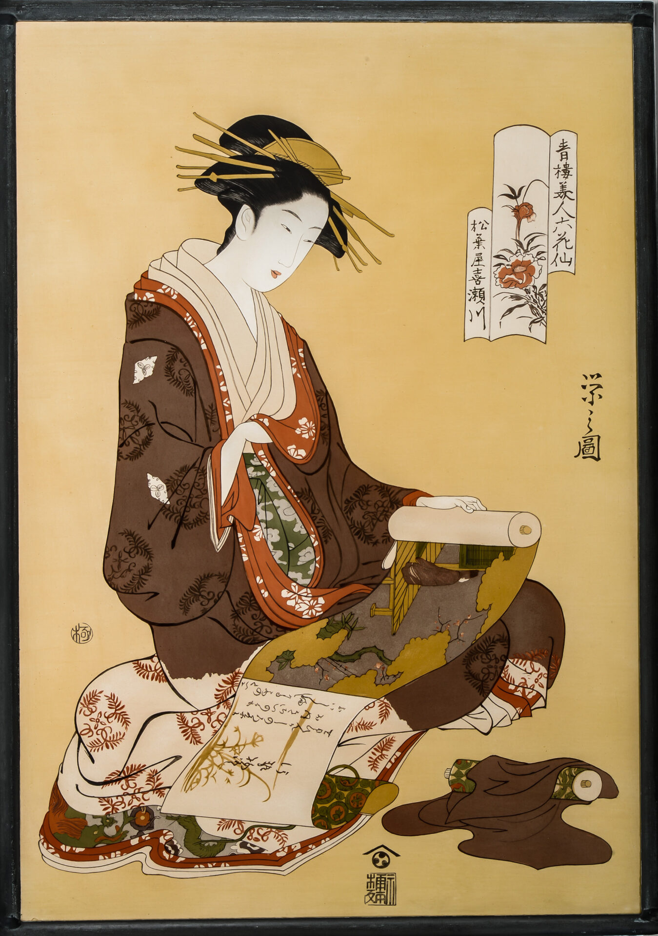 美人画 鳥文斎栄之 青楼美人六花仙 松葉屋喜瀬川 | Stained Glass Works