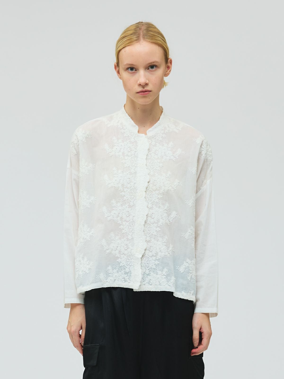 mizuiro ind レーススタンドカラーワイドシャツ｜ MARcourt ONLINE