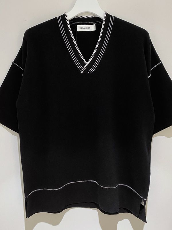 JIL SANDER（ジルサンダー） VネックニットTシャツ ブラック - margin