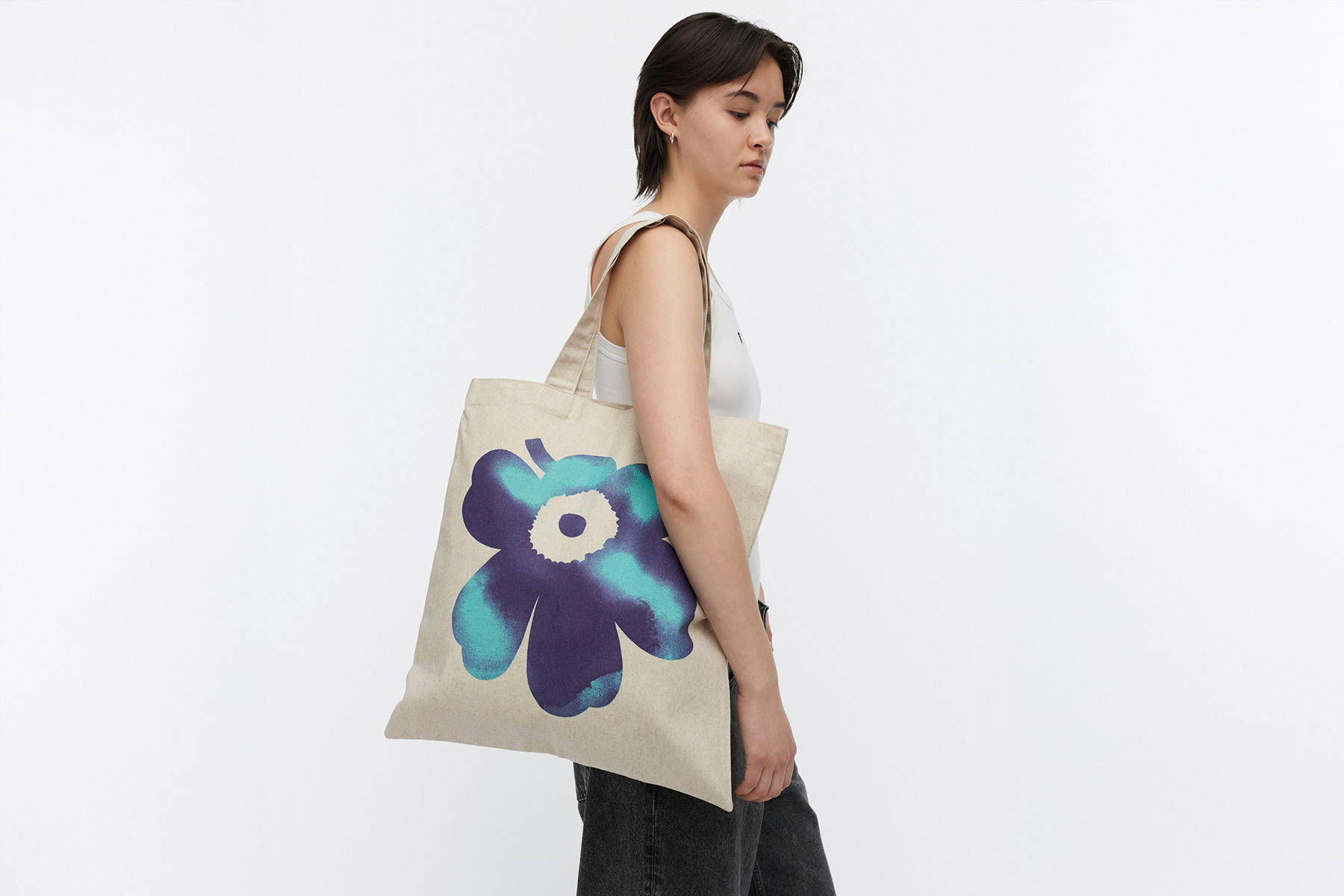 メ*0様 新品 廃盤色 マリメッコ エコバッグ ロゴ LOGO日本限定 ブルー