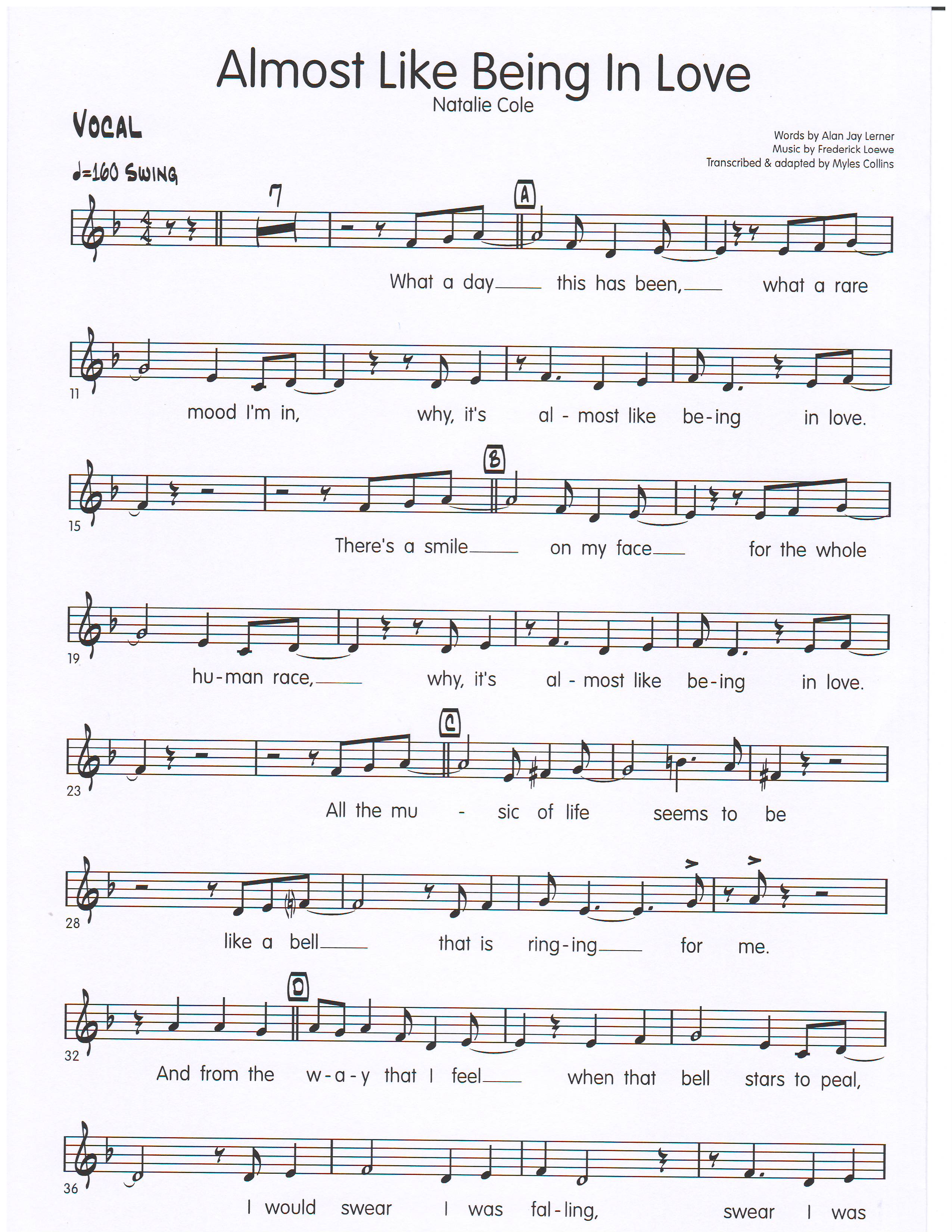 ボーカル ビッグバンド譜面：ALMOST LIKE BEING IN LOVE ボーカル