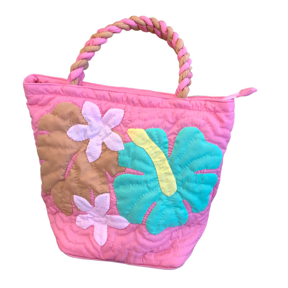 ハワイアンキルト ハンドバッグ ハイビスカス ピンク/ Hawaiian quilt