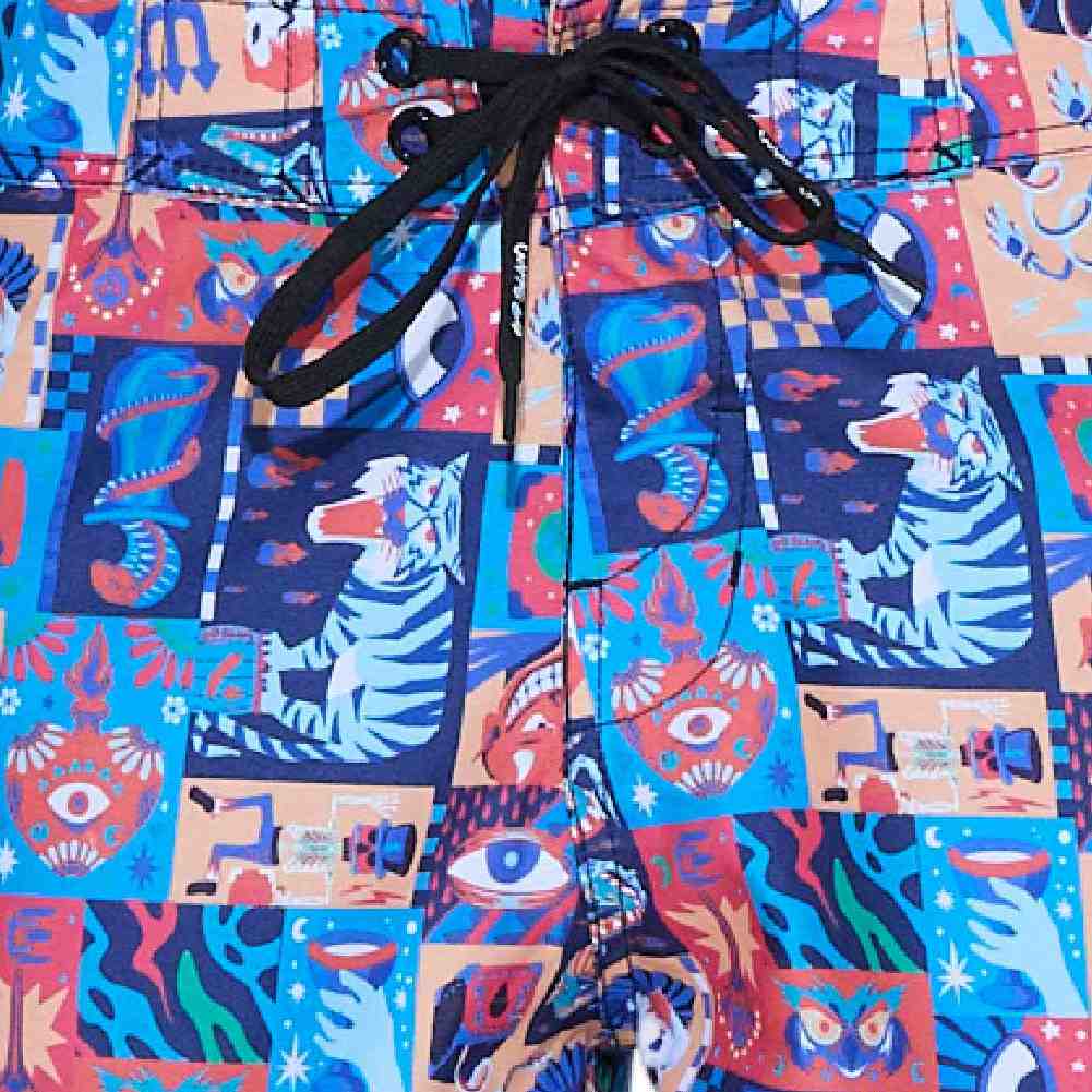 69slam サーフパンツ ボードショーツ メンズ ミディアム丈 WEIRD BLOCK