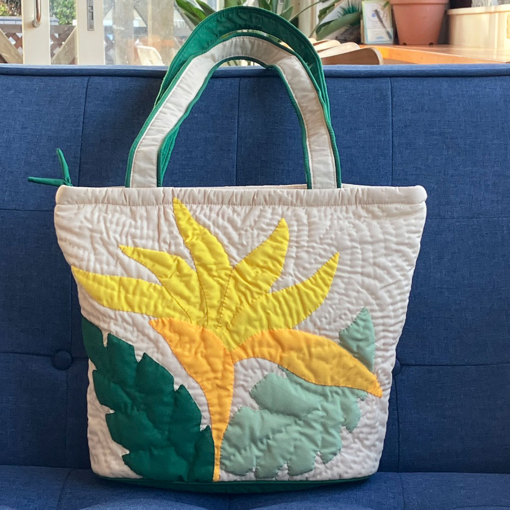 ハワイアンキルト トートバッグ バードオブパラダイス 極楽鳥花