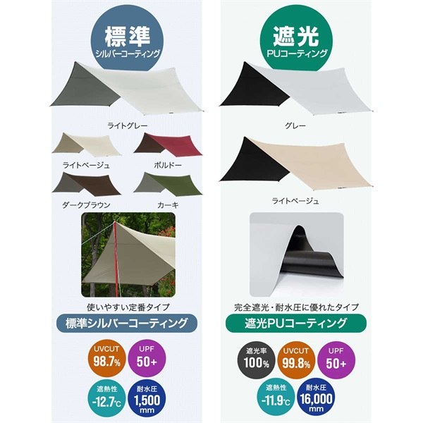 FIELDOOR タープテント ヘキサタープ 大型 Mサイズ 440cm×470cm 日よけ