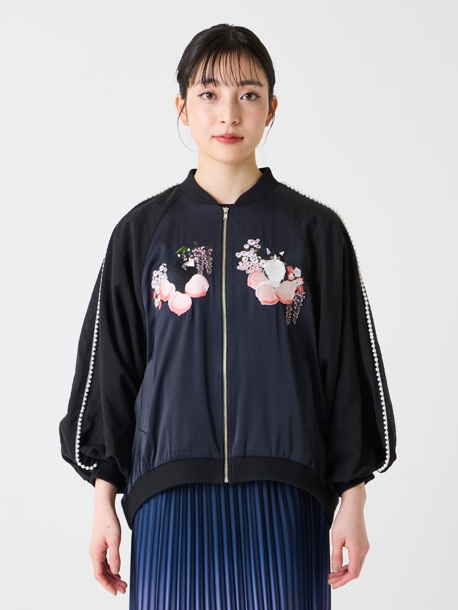 桃源郷 猫刺繍スカジャン(FREE ブラック): ふりふ ｜ミマツグループ